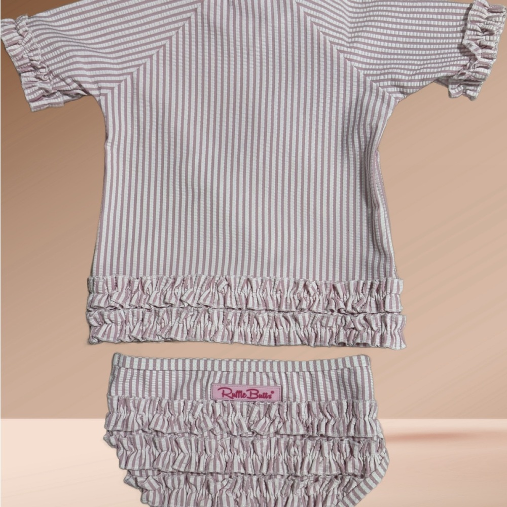 Ruffle Butts Pink Striped Rashguard Set - Picture 3 of 4